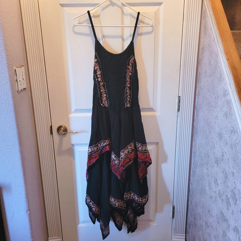 Boho Witchy Goth Black and Red Asymmetrical Sleeveless Dress